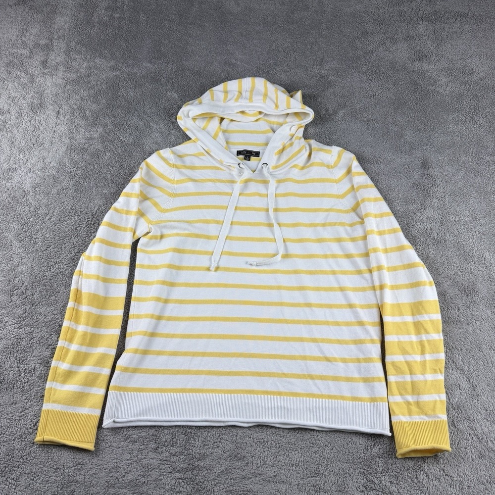 Lety & Me Hoodie Womens Medium Yellow White Striped Lightweight‎ Drawstring